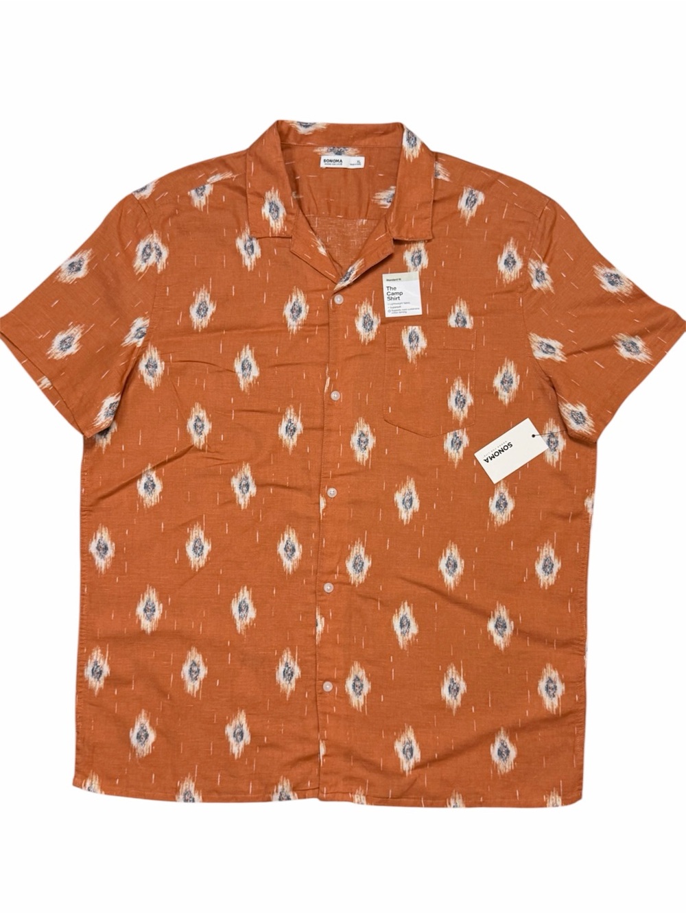 Sonoma The Camp Shirt Rust Orange Short-Sleeve Printed Men sz. XL